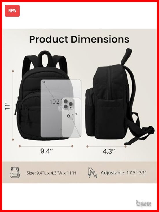 Quilted Mini Backpack Women Puffer Travel Work Campus Adjustable Straps main image 6